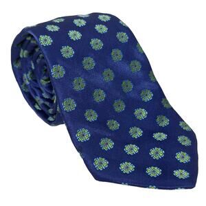 Ted Baker Necktie 58"x 3-3/8" Cobalt Blue with Green Flowers Silk Floral Tie EUC